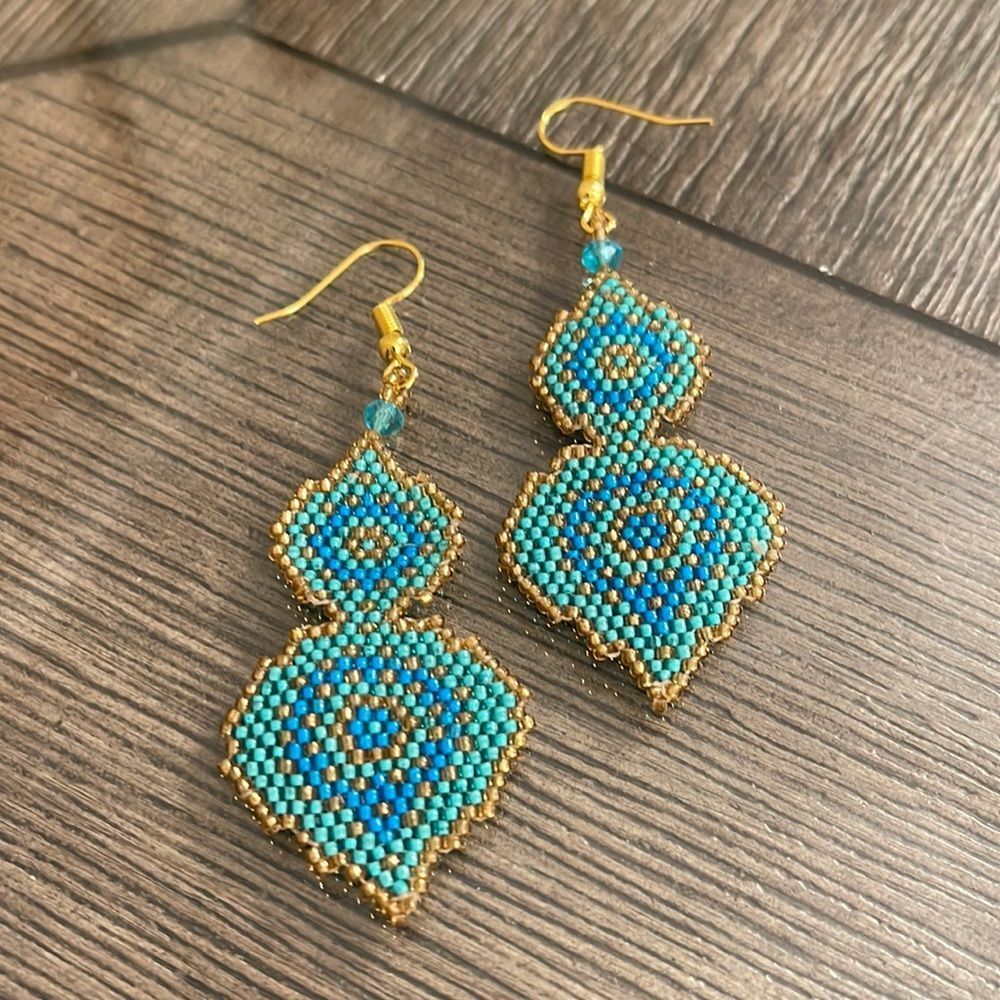 Hand Crafted Brick Stitch, Glass Beaded Earrings, Miyuki Style Glass Beads